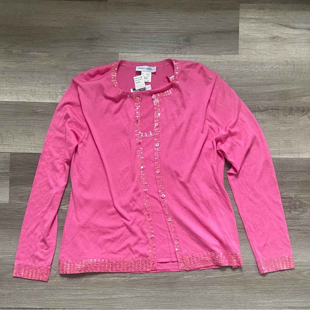 Vintage hot pink Gerard Darel silk tank and cardigan sweater set